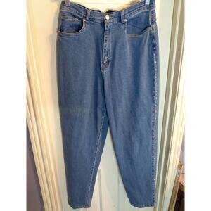 Quacker Factory Jeans Blue Straight Leg Rhinestones Down Side Sz 14 High Rise